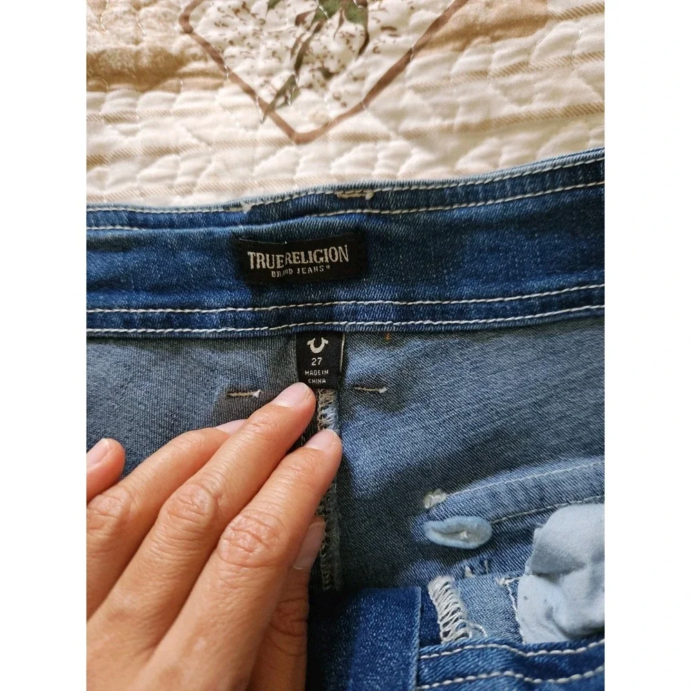 TRUE RELIGION Womens Cargo Straight Leg Blue Jeans Pants Pockets Stretch Size 27